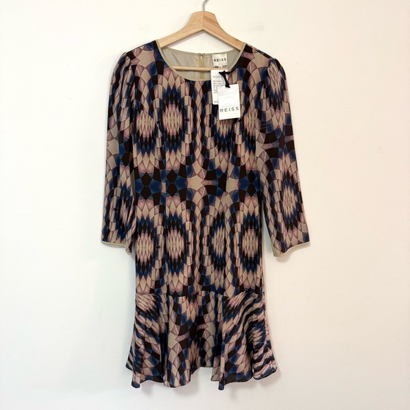 NWT REISS Estelle Kaleidoscope Print Dress Long Sleeve Fit & Flare Women’s 4 - Picture 3 of 7